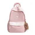 Rosa süßer Studentenrucksack mit karierter Fronttasche, Bärenstickerei und flauschigem Hund. - Groß (Ohne Anhänger) / Rosa