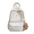 Großer Schüler-Rucksack mit süßem Karomuster und Plüschbär-Anhänger für den Schulalltag. - Groß (Ohne Anhänger) / Weiß
