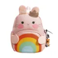 Cute pink rabbit backpack for kids with rainbow and bear pendant, ideal for school. - Without Pendant / Pink