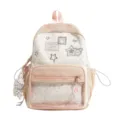Süßer rosa Pünktchen transparenter Ita Rucksack, Detailansicht der Vordertasche mit Stern. - L / Ohne Anhänger / Rosa