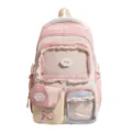 Sac à dos pastel mignon avec bordure en dentelle et fenêtre transparente étudiante - Rose