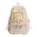 Zaino in tela pastello stile Harajuku multi-tasche colorblock per studenti scuola uso quotidiano. - Bianco