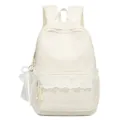 Süßer Pünktchen Rucksack Detailansicht mit Spitzenrüsche Vordertasche und Schleife. - Ohne Anhänger / Gebrochenes Weiß