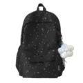 Schwarzer Sternen-Schulruckucksack mit süßem Plüsch-Katzenanhänger, großer Kapazität Freizeit - Groß (Ohne Anhänger) / Schwarz