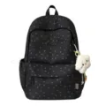 Schwarzer Blumen Rucksack mit süßem Wolkenanhänger, große Schultasche für Mädchen. - Groß (Ohne Anhänger) / Schwarz