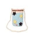 Handmade knitted crochet phone bag detail, cute star decoration, cross-body shoulder strap. - Starfish