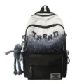 Close-up detail of the gradient school backpack with trendy letter design and plush charm. - Without Pendant / Black