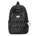 Sac à dos noir motif étoiles avec joli pendentif peluche duveteux, grande capacité pratique. - Sans Pendentif / Noir