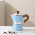 Blue small aluminum moka pot, classic octagonal espresso coffee maker with wood grain handle. - 3 Cups (150ml) / Sky Blue