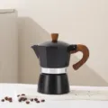 Black small Italian aluminum moka pot coffee maker with wooden handle and knob for home use. - 3 Cups (150ml) / Matte Black (Painted Lid)