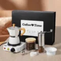 7-Piece Moka Pot Coffee Maker Set Gift Box in Off-White with Electric Stove and Grinder - 220V China 3-Pin Plug / White
