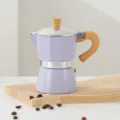 Light purple aluminum moka pot with wooden handle, classic octagonal espresso coffee maker. - Purple