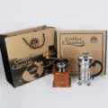 Koffiemolen en 350ml French press set, handmatige houten molen en glazen koffiezetapparaat. - Cadeauset met kraanbek-pot en lichte koffiemolen / 350ml
