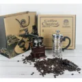 Vintage handmatige koffiemolen en French Press koffiezetapparaat set met cadeauverpakking. - Cadeauset met kraanbek-pot en donkere koffiemolen / 350ml