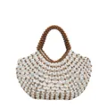 Sac cabas en perles tissé à la main avec pochette blanche, sac à main de plage ajouré pour femmes. - Blanc