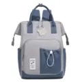 Grey and blue stylish large capacity diaper backpack, casual travel mother bag with cute bear. - Blue Gray Patchwork