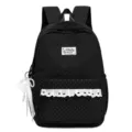 Schwarzer Pünktchen Rucksack Detailansicht mit süßer Spitzen Tasche und Anhänger Merkmalen. - Ohne Anhänger / Schwarz