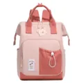 Japanese style casual colorblock diaper backpack with large capacity for travel and daily use. - Pink