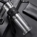 Mug à thé en verre à double paroi avec infuseur et manchon noir, bouteille d'eau élégante. - Épaissi / Style Infuseur Long / Noir