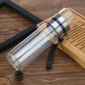 Tasse de séparation d'eau de thé en verre à double paroi avec filtre en acier inoxydable. - Épaissi / Style Infuseur Standard / Couleur Acier