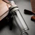 Bouteille infuseur a the en verre double paroi avec filtre inox et sangle portable pour bureau usage. - Épaissi / Style Infuseur Long / Gris Affaires