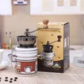 Macinacaffè manuale in ceramica retrò con manovella e barattolo di stoccaggio sigillato - Stile Contenitore in Ceramica Tondo / Bianco