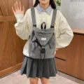 Koreanischer grauer Canvas Rucksack für Damen, lässige Studentenschultasche mit süßen Polka Dots. - Grau