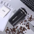 Tasse de voyage isotherme sous vide en acier inoxydable noir avec couvercle étanche bureau. - 380ml / Noir