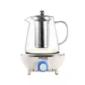 Elektrisch thee-fornuis met glazen theepot, verwarmingsplaat met meerdere standen voor thee. - Wit 3-Pins Stekker + 750ML Theepot / Wit