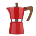 Red aluminum stovetop moka pot with wood grain handle for rich espresso coffee brewing. - No. 3 - 150ml / Square Cup Elegant Red
