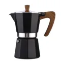 Classic octagonal aluminum moka coffee maker with wood grain handle and black body for home use - No. 3 - 150ml / Square Cup Matte Black