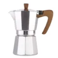 Classic aluminum moka pot with wood grain handle for rich espresso coffee brewing at home. - No. 3 - 150ml / Square Cup Silver