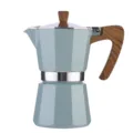 Thickened light blue moka coffee pot with wooden texture handle for home espresso brewing. - Square Cup Lake Blue