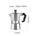 Aluminum moka pot 2 cup espresso maker stove top coffee maker 14.5cm compact design - Aluminum Moka Pot - 2 Cups (100ml)