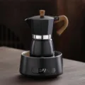 Electric moka pot set with modern stove base for delicious espresso and rich coffee brewing at home. - 1-10 Units / Black Zirconia Set