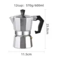 Classic 12-cup aluminum moka pot espresso maker with ergonomic black handle, 600ml capacity. - Aluminum Moka Pot, 12 Cups, 600mL