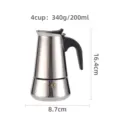 Stainless steel moka pot espresso maker 4 cup coffee maker kitchen tool 200ml capacity - Stainless Steel Style, 4 Cups, 200mL