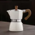 Cafetière italienne blanche classique avec poignée et bouton en bois, parfaite pour espresso. - Cafetière Blanche
