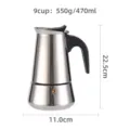 Stainless steel moka pot 9 cup espresso maker for home and outdoor coffee brewing use. - Stainless Steel Style, 9 Cups, 470mL
