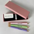 3-piece metal ballpoint pen gift set with pink box, inspirational quote stationery. - Inspire