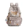 Detailed view of the camo backpack featuring leather patches, multi parts and bear charm. - Without Pendant / Khaki
