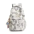 Stylish camo school backpack with large capacity and cute bear pendant for daily use. - Without Pendant / White