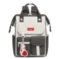Casual contrast color multi-pocket backpack detail featuring trendy front badge and keychain. - Dark Gray