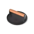 Cast iron burger press with beech wood handle, heavy duty meat press for grilling steaks. - Round Meat Press