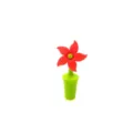Silicone wine bottle stopper with cute red flower design, flexible green plug for kitchen use. - Sunflower / Red