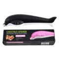 Dolphin shaped chestnut opener, non-slip metal kitchen tool for easy nut cracking and peeling. - Black
