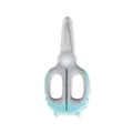 Stainless steel baby food scissors with protective cover and safety lock in blue and grey. - Bee Scissors / With Blade Cover (Bagged)
