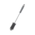 Grey silicone bottle brush with stainless steel handle and hanging hole, ideal for glass cleaning. - Gray