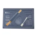 Set Tappetino Pasticceria Silicone con Mattarello Pennello Antiaderente con Misura - Confezione da 4 / Sacchetto OPP / Blu Notte