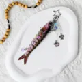 Segmented fish keychain with cute charms and beads, creative bag pendant accessory. - Style B - Spotted Pink